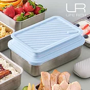 【LiFE RiCH】Double Box 可微波不鏽鋼便當盒+伸縮上蓋一個+餐具組+托特包(五色可選) 便當藍莓_上蓋奶茶_托特包黑