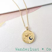 Wanderlust+Co 澳洲品牌 轉動無限可能 日月星辰圓形項鍊 金色X深藍色 Spinning Sun Navy