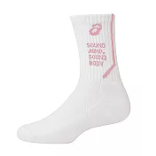 Asics [3053A119-100] 男女 中筒襪 排球 配件 透氣 加厚 棉質 舒適 運動 休閒 亞瑟士 白粉 S 白/粉紅