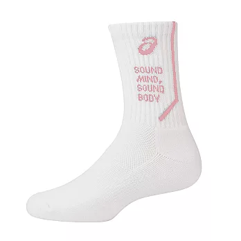 Asics [3053A119-100] 男女 中筒襪 排球 配件 透氣 加厚 棉質 舒適 運動 休閒 亞瑟士 白粉 S 白/粉紅
