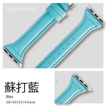 典雅復古窄版皮革錶帶 Apple watch通用錶帶 42/44/45mm蘇打藍