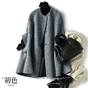 【初色】經典格紋斗篷式大衣外套-灰色-91663(M-2XL可選) L 灰色