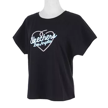 Skechers [L221W005-0018] 女 短袖 上衣 T恤 舒適 透氣 運動 休閒 黑 M 黑