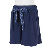 Skechers [L221W181-007D] 女 短褲 運動 休閒 舒適 棉質 復古腰帶 輕薄 藍 M 藍