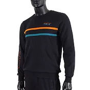 Skechers Logo Crew [L420M060-002K] 男 長袖 上衣 刷毛 保暖 撞色 黑 M 黑/藍