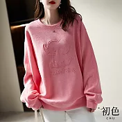 【初色】小象刺繡圓領T恤-共2色-91646(M-2XL可選) M 粉色