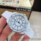 COACH蔻馳精品錶,編號：CH00076,32mm圓形白陶瓷錶殼白色錶盤陶瓷白錶帶