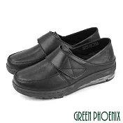 【GREEN PHOENIX】女 護士鞋 休閒鞋 素面 彈力 輕量 全真皮 兩穿 氣墊 JP23.5 黑色