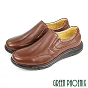 【GREEN PHOENIX】男 休閒皮鞋 商務皮鞋 全羊皮 簡約 直套式 台灣製 EU40 咖啡色