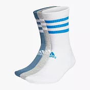 Adidas 3S CSH CRW3P [HE4993] 男 中筒襪 襪子 運動 休閒 訓練 支撐 舒適 棉質 三件組 M 藍/灰