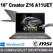 msi微星 Creator Z16 A11UET-265TW 16吋 創作者筆電(i9-11900H/32G/2T SSD/RTX3060-6G/Win10Pro)