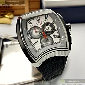 MASERATI瑪莎拉蒂精品錶,編號：R8871605004,42mm, 48mm酒桶型銀精鋼錶殼白色錶盤真皮皮革深黑色錶帶