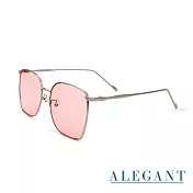 【ALEGANT】時尚格調石英粉幾何線條銀色方框墨鏡/UV400太陽眼鏡