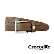 【Crocodile】鱷魚皮件 真皮皮帶 義大利植鞣 35mm寬版 打洞休閒皮帶 0102-35002-02 36 咖啡色