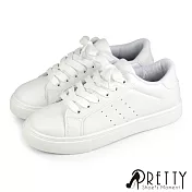 【Pretty】女 休閒鞋 板鞋 小白鞋 素面 綁帶 台灣製 JP23.5 白色