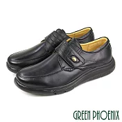 【GREEN PHOENIX】男 休閒皮鞋 商務皮鞋 全羊皮 素面 沾黏式 台灣製 EU40 黑色