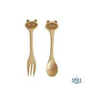 【SPICE】日本 PETIT’S MAMAN 兒童 天然木頭叉子&湯匙套組- 貓咪