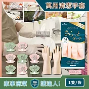 日本SHOWA-廚房浴室加厚PVC強韌防滑珍珠光澤絨毛萬用清潔手套1雙/袋(洗碗洗衣,園藝油漆,家事掃除皆適用) 珍珠粉M