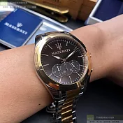 MASERATI瑪莎拉蒂精品錶,編號：R8873612003,46mm圓形玫瑰金精鋼錶殼古銅色錶盤精鋼金銀相間錶帶