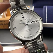 MASERATI瑪莎拉蒂精品錶,編號：R8853130001,42mm圓形銀精鋼錶殼白色錶盤精鋼銀色錶帶