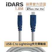 【iDARS】 MFI認證 USB-C to Lightning 編織 防斷裂 PD快充 傳輸線 1.8M 珍珠白1.8M