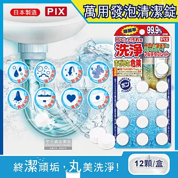 日本獅子化工PIX-廚房浴室排水孔管道疏通去垢除臭發泡清潔錠12顆/盒(馬桶,濾網,洗衣槽,砧板洗淨丸)