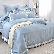 義大利La Belle《法式美學》雙人天絲拼接防蹣抗菌吸濕排汗兩用被床包組(共三色)-藍色