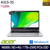 【全面升級】Acer宏碁  A315-35-P5UZ 15吋/N6000/8G+4G/1TB+250G SSD//Win11/ 文書筆電