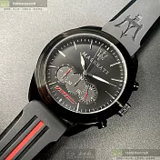 MASERATI瑪莎拉蒂精品錶,編號：R8871612004,46mm圓形黑精鋼錶殼黑色錶盤矽膠深黑色錶帶