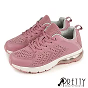 【Pretty】女款造型孔洞網布綁帶運動休閒鞋/氣墊鞋 JP23 粉紅色