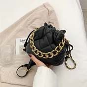 O-ni O-ni新款優質皮革時尚潮流軟皮鍊條菱格紋抽帶式水桶包(bag-565) 黑色