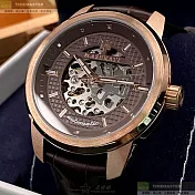 MASERATI瑪莎拉蒂精品錶,編號：R8821121001,44mm圓形玫瑰金精鋼錶殼古銅色鏤空錶盤真皮皮革咖啡色錶帶