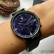 MASERATI瑪莎拉蒂精品錶,編號：R8871630002,42mm圓形黑精鋼錶殼寶藍色錶盤真皮皮革深黑色錶帶