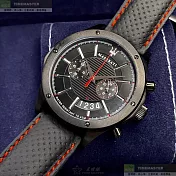 MASERATI瑪莎拉蒂精品錶,編號：R8871627004,46mm圓形黑精鋼錶殼黑色錶盤真皮皮革黑紅色錶帶
