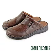 【GREEN PHOENIX】男 穆勒鞋 張菲鞋 後空拖鞋 全真皮 飾扣 台灣製 US7 咖啡色