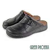 【GREEN PHOENIX】男 穆勒鞋 張菲鞋 後空拖鞋 全真皮 飾扣 台灣製 US9 黑色