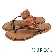 【GREEN PHOENIX】女 拖鞋 扭結 套趾 鉚釘 夾腳 平底 台灣製 EU37 咖啡色