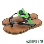 【GREEN PHOENIX】女 拖鞋 扭結 套趾 鉚釘 夾腳 平底 台灣製 EU39 黑色