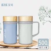【IKUK 艾可】陶瓷內膽瓷芯手把保溫杯500ml(內膽陶瓷一體成形 無焊接縫 不掉漆) 勿忘草藍