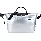 LONGCHAMP LE PLIAGE ALPIN系列尼龍帆布刺繡短把兩用旅行袋(大) 銀