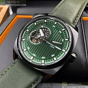 Giorgio Fedon 1919喬治飛登精品錶,編號：GF00064,44mm方形黑精鋼錶殼墨綠色錶盤真皮皮革綠錶帶