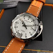 Giorgio Fedon 1919喬治飛登精品錶,編號：GF00067,46mm圓形銀精鋼錶殼白色錶盤真皮皮革咖啡色錶帶