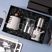 【PO:Selected】丹麥手沖咖啡三件禮盒組(咖啡壺-灰/玻璃杯240ml-天使藍/咖啡磨2.0)