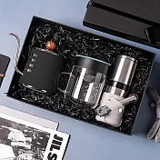 【PO:Selected】丹麥手沖咖啡三件禮盒組(咖啡壺-黑/玻璃杯240ml-天使藍/咖啡磨2.0)