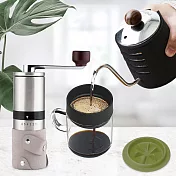 【PO:Selected】丹麥手沖咖啡三件組(咖啡壺-黑/玻璃杯240ml-橄欖綠/咖啡磨2.0)
