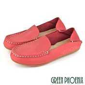 【GREEN PHOENIX】女 穆勒鞋 懶人鞋 休閒鞋 兩穿 蠟感 直套式 平底 JP24 紅色