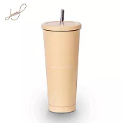 【Hiromimi】不鏽鋼內瓷吸管杯大容量750ml-全配組-提袋+吸管包+杯蓋x2+吸管x2+吸管刷+杯塞x2 香草奶昔