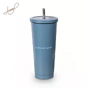 【Hiromimi】不鏽鋼內瓷吸管杯大容量750ml-全配組-提袋+吸管包+杯蓋x2+吸管x2+吸管刷+杯塞x2 青灰石藍