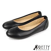 【Pretty】女 娃娃鞋 便鞋 包鞋 素面 圓頭 平底 OL通勤 上班 面試 台灣製 JP24.5 黑色