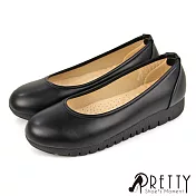 【Pretty】女 娃娃鞋 便鞋 包鞋 素面 圓頭 小坡跟 OL通勤 上班 面試 台灣製 JP24.5 黑色